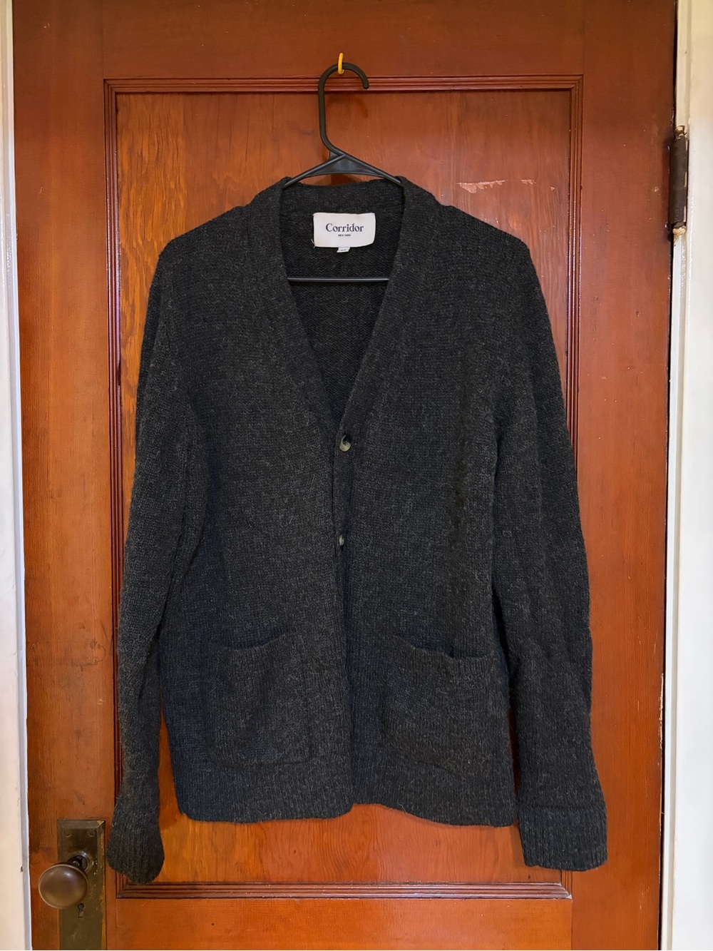 Corridor Charcoal Gray Men's Shawl-Collar Cardigan - Picture 6 of 7